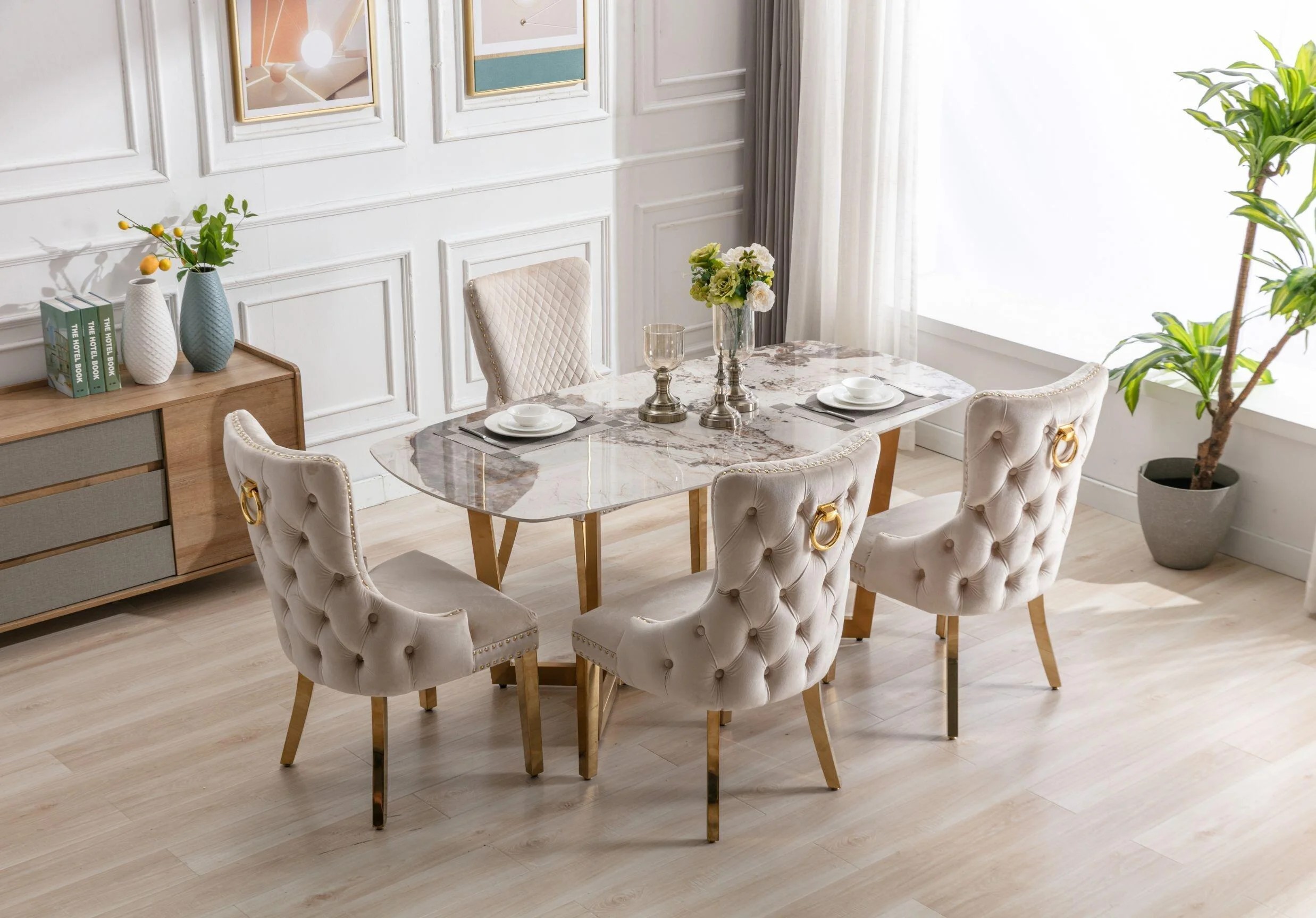 Sophisticated Style: Gold Lion Knocker Dining Chairs