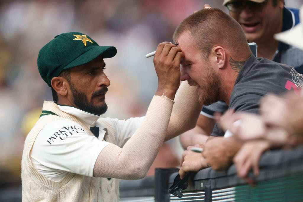 Hasan Ali Signs The Forehead Of A Fan