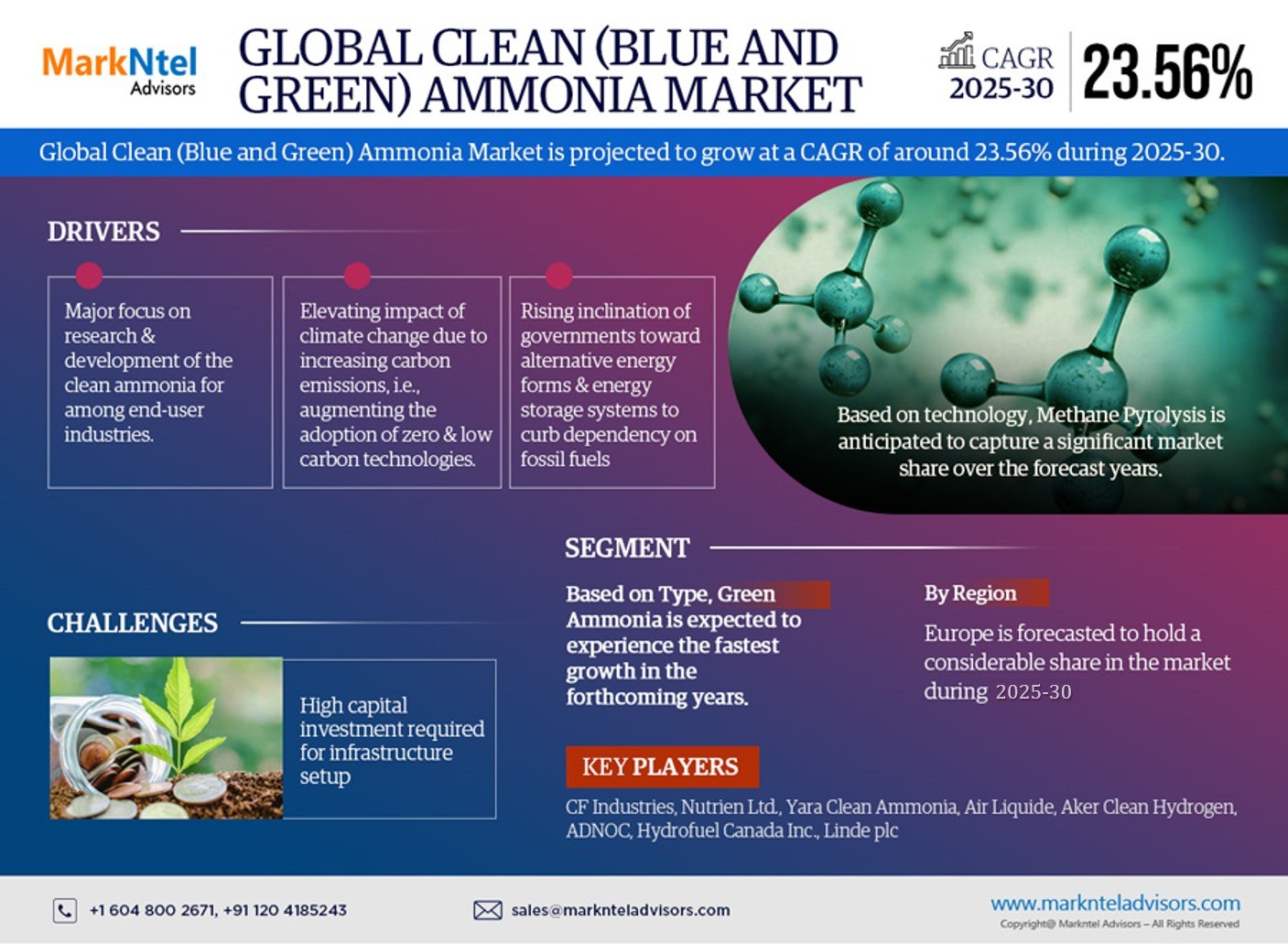 Clean Ammonia (Blue and Green) Market Dynamics – Driver, Challenge, Segment & Competition FY2030